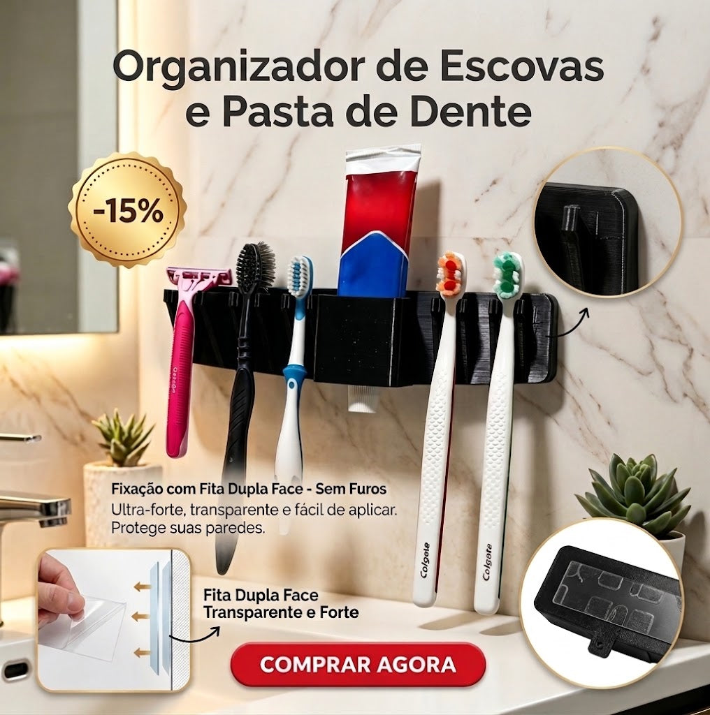 Suporte De Banheiro 6 Em 1 Para Escova De Dente Prestobarba Pasta Sem Furo Parede Fita Dupla Face