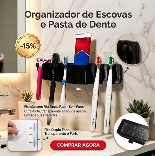 Suporte De Banheiro 6 Em 1 Para Escova De Dente Prestobarba Pasta Sem Furo Parede Fita Dupla Face
